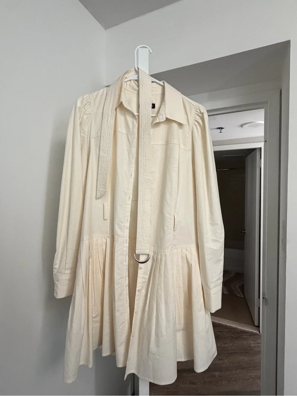 J Crew White Pleated Belted Shirt Dress